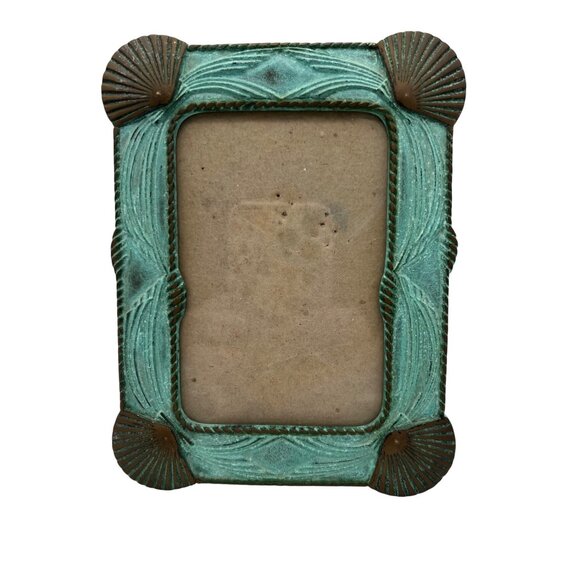 Unknown Other - Brass Picture Frame Shell-Themed Verdigris Finish Coastal Beach Nautical 3x4